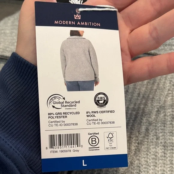 Women's Gray Quarter-Zip Sweater - Picture 3 of 6